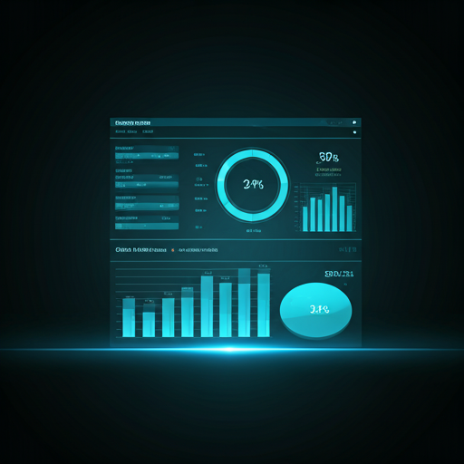 Clean futuristic dashboard with glowing charts showing energy reduction and sustainability metrics